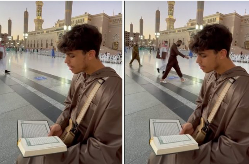 شاهد.. مغنٍ بريطاني شهير ينشر مقطع وهو يرتل القرآن من ساحات الحرم النبوي