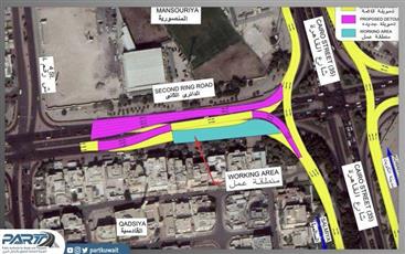 الطرق: افتتاح التحويلة بطريق الدائري الثاني أمام منطقتي المنصورية والقادسية